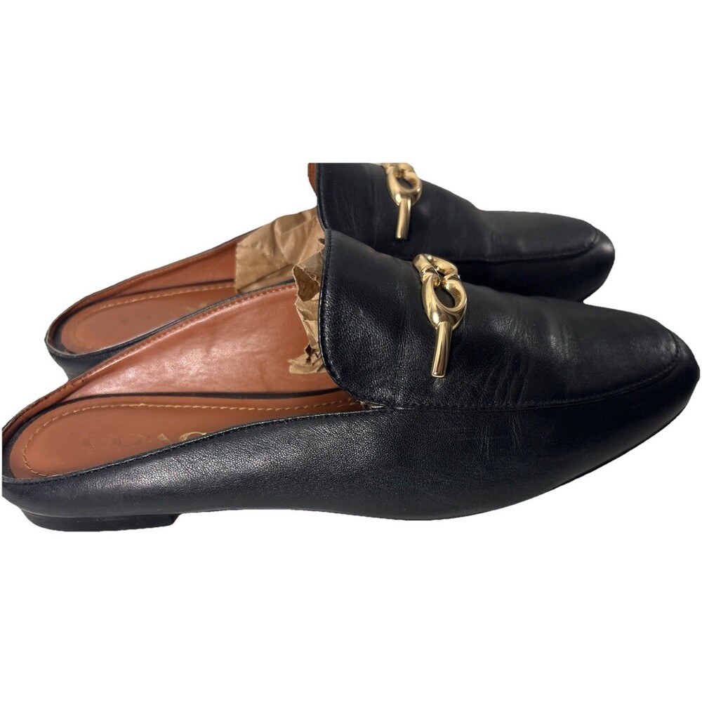 Coach Sienna Leather Slide Size 6 Black with Gold Logo Shoes Flats - Picture 4 of 10